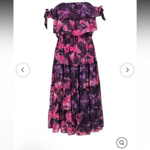 MISA Los Angeles - Purple & Pink Floral Print Off-the-Shoulder Ruffle Tiered